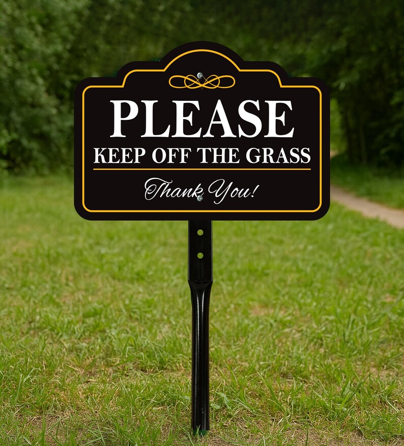 3 Pack Please Keep Off The Grass Yard Sign with 16" Stake, Aluminum Stay Off Grass Warning Sign, Outdoor Landscape Protection Lawn Sign