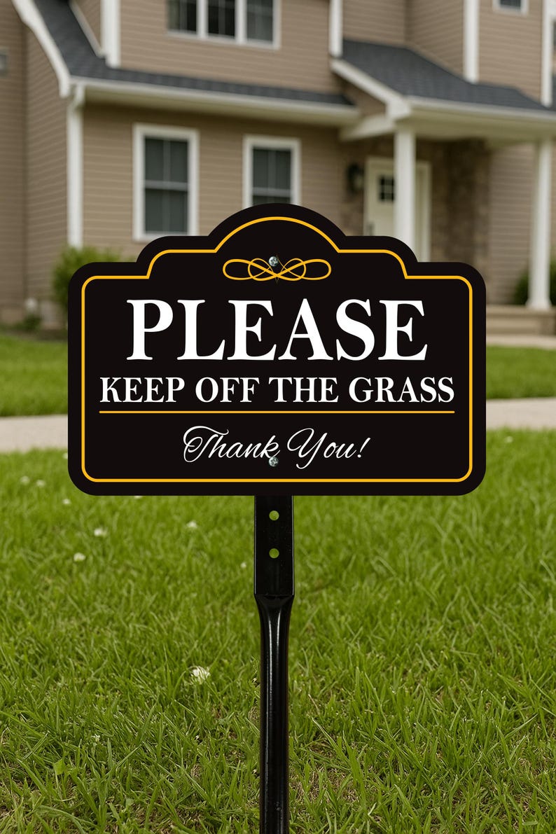 3 Pack Please Keep Off The Grass Yard Sign with 16" Stake, Aluminum Stay Off Grass Warning Sign, Outdoor Landscape Protection Lawn Sign