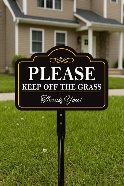 Please Keep Off The Grass Yard Sign with 16" Stake, Rust-Free Aluminum Stay Off Grass Warning Sign, Outdoor Landscape Protection Lawn Sign