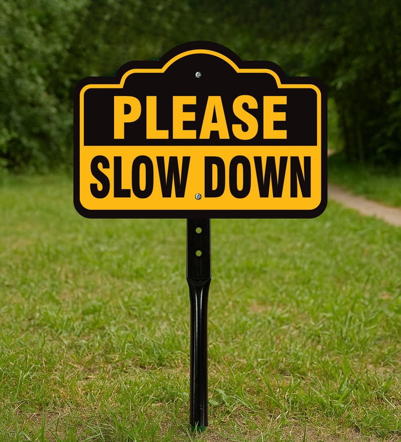 3 Pack Please Slow Down Yard Sign with 16" Stake, Rust-Free Aluminum Drive Safely Sign, Outdoor Traffic Warning Sign for Neighborhoods, Yard