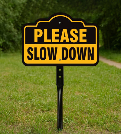 3 Pack Please Slow Down Yard Sign with 16" Stake, Rust-Free Aluminum Drive Safely Sign, Outdoor Traffic Warning Sign for Neighborhoods, Yard