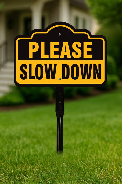 2 Pack Please Slow Down Yard Sign with 16" Stake, Rust-Free Aluminum Drive Safely Sign, Outdoor Traffic Warning Sign for Neighborhoods, Yard