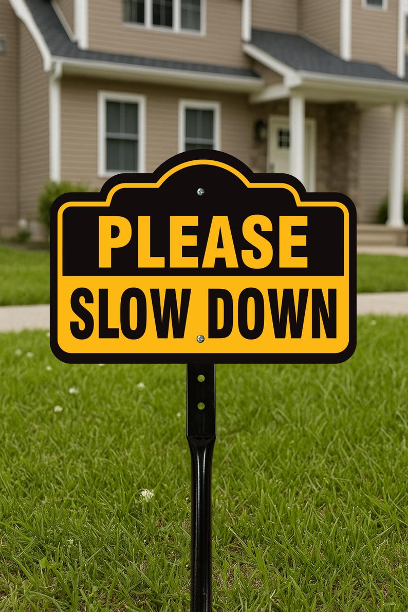3 Pack Please Slow Down Yard Sign with 16" Stake, Rust-Free Aluminum Drive Safely Sign, Outdoor Traffic Warning Sign for Neighborhoods, Yard