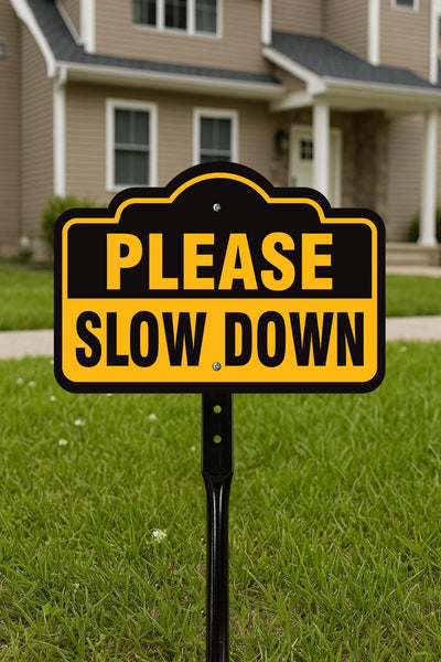 3 Pack Please Slow Down Yard Sign with 16" Stake, Rust-Free Aluminum Drive Safely Sign, Outdoor Traffic Warning Sign for Neighborhoods, Yard