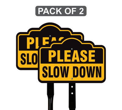 2 Pack Please Slow Down Yard Sign with 16" Stake, Rust-Free Aluminum Drive Safely Sign, Outdoor Traffic Warning Sign for Neighborhoods, Yard