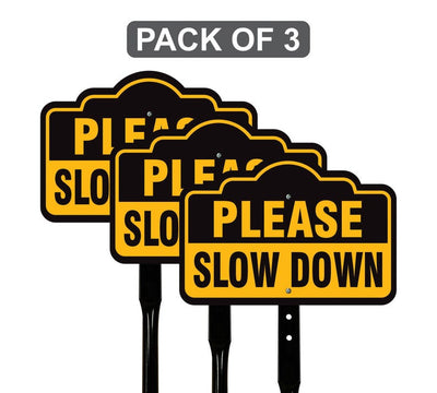 3 Pack Please Slow Down Yard Sign with 16" Stake, Rust-Free Aluminum Drive Safely Sign, Outdoor Traffic Warning Sign for Neighborhoods, Yard