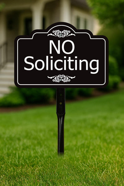 3 Pack No Soliciting Yard Sign with 16" Stake, Rust-Free Aluminum No Solicitors Warning Sign, Outdoor Home Privacy and Security Lawn Sign