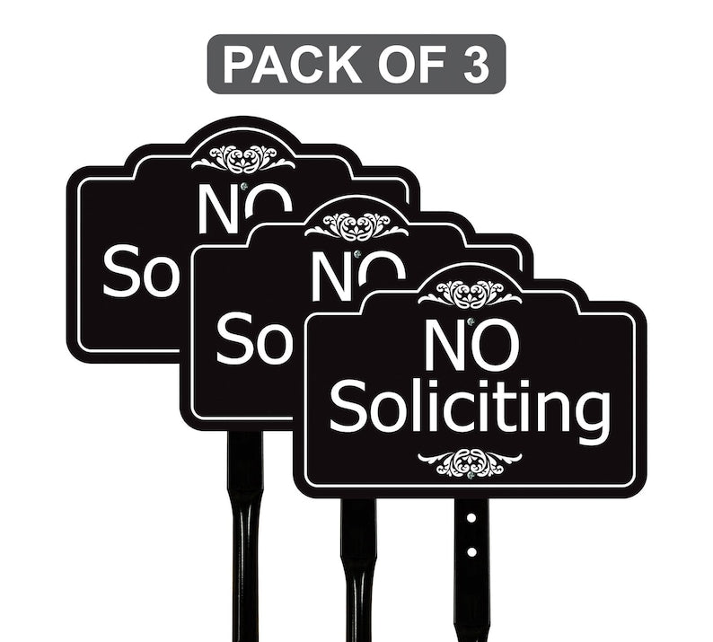 3 Pack No Soliciting Yard Sign with 16" Stake, Rust-Free Aluminum No Solicitors Warning Sign, Outdoor Home Privacy and Security Lawn Sign