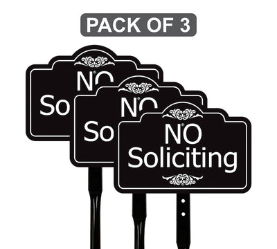3 Pack No Soliciting Yard Sign with 16" Stake, Rust-Free Aluminum No Solicitors Warning Sign, Outdoor Home Privacy and Security Lawn Sign