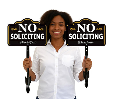 3 Pack No Soliciting Yard Sign with 16" Stake, Rust-Free Aluminum No Solicitors Warning Sign, Outdoor Home Privacy and Security Lawn Sign
