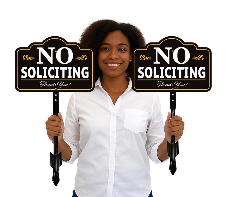 2 Pack No Soliciting Yard Sign with 16" Stake, Rust-Free Aluminum No Solicitors Warning Sign, Outdoor Home Privacy and Security Lawn Sign