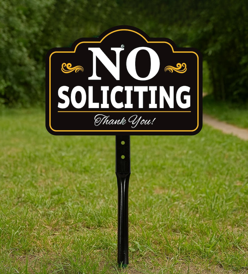 3 Pack No Soliciting Yard Sign with 16" Stake, Rust-Free Aluminum No Solicitors Warning Sign, Outdoor Home Privacy and Security Lawn Sign