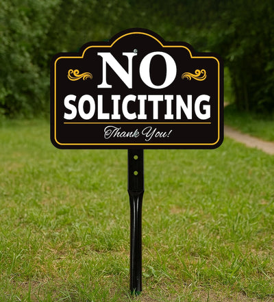 3 Pack No Soliciting Yard Sign with 16" Stake, Rust-Free Aluminum No Solicitors Warning Sign, Outdoor Home Privacy and Security Lawn Sign