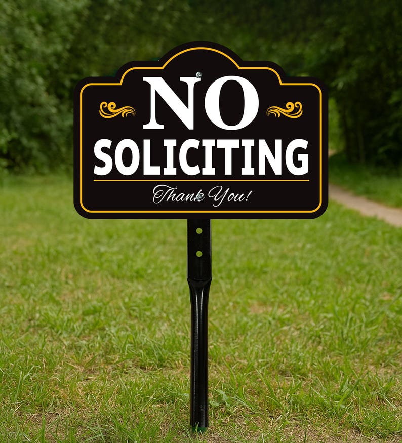 2 Pack No Soliciting Yard Sign with 16" Stake, Rust-Free Aluminum No Solicitors Warning Sign, Outdoor Home Privacy and Security Lawn Sign