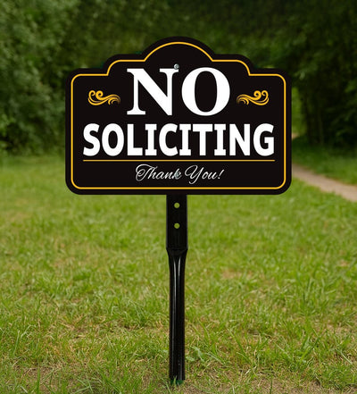 2 Pack No Soliciting Yard Sign with 16" Stake, Rust-Free Aluminum No Solicitors Warning Sign, Outdoor Home Privacy and Security Lawn Sign