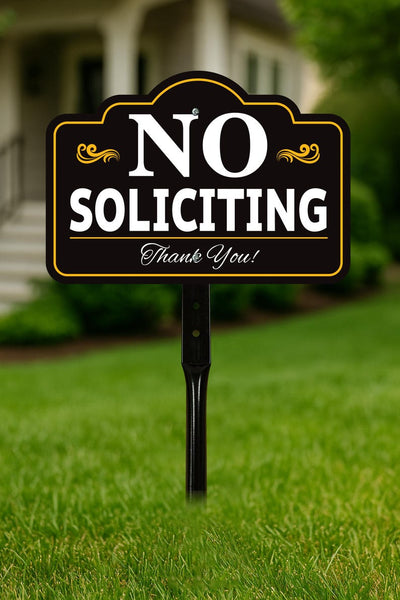 3 Pack No Soliciting Yard Sign with 16" Stake, Rust-Free Aluminum No Solicitors Warning Sign, Outdoor Home Privacy and Security Lawn Sign