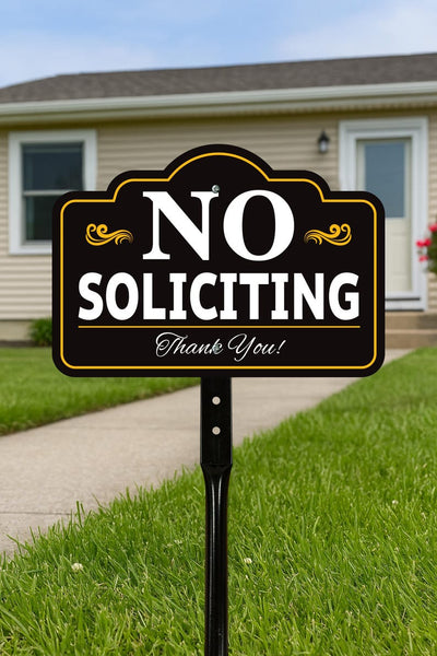 2 Pack No Soliciting Yard Sign with 16" Stake, Rust-Free Aluminum No Solicitors Warning Sign, Outdoor Home Privacy and Security Lawn Sign