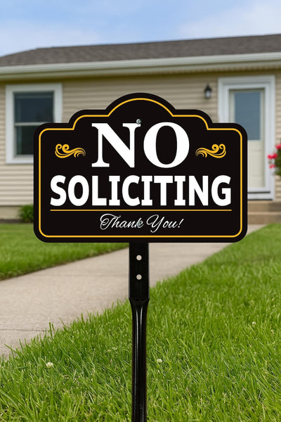 3 Pack No Soliciting Yard Sign with 16" Stake, Rust-Free Aluminum No Solicitors Warning Sign, Outdoor Home Privacy and Security Lawn Sign