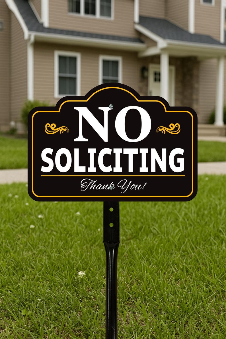 2 Pack No Soliciting Yard Sign with 16" Stake, Rust-Free Aluminum No Solicitors Warning Sign, Outdoor Home Privacy and Security Lawn Sign