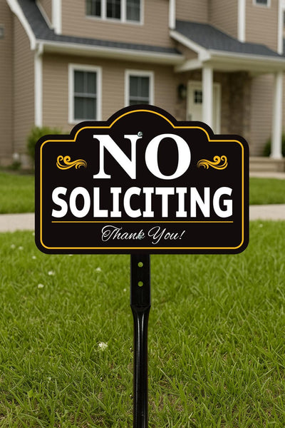 2 Pack No Soliciting Yard Sign with 16" Stake, Rust-Free Aluminum No Solicitors Warning Sign, Outdoor Home Privacy and Security Lawn Sign