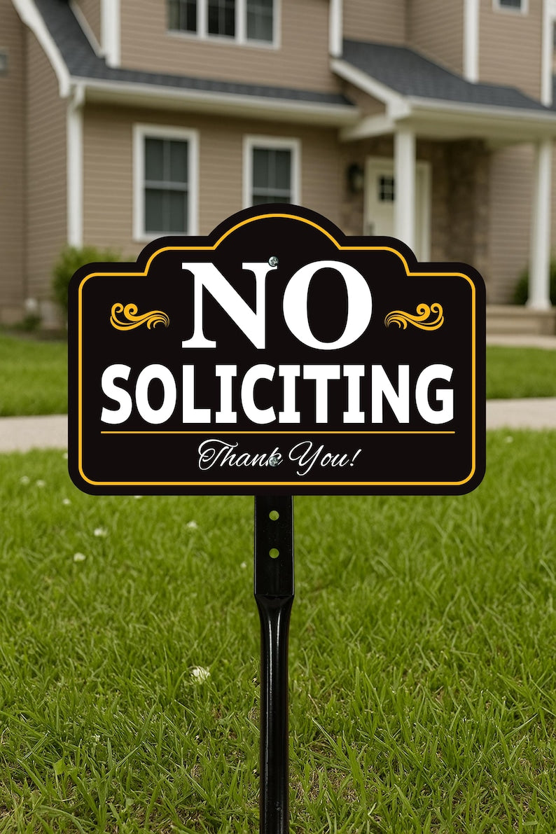 No Soliciting Yard Sign with 16" Stake, Rust-Free Aluminum No Solicitors Warning Sign, Outdoor Home Privacy and Security Lawn Sign
