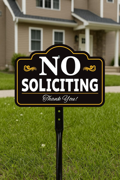 3 Pack No Soliciting Yard Sign with 16" Stake, Rust-Free Aluminum No Solicitors Warning Sign, Outdoor Home Privacy and Security Lawn Sign