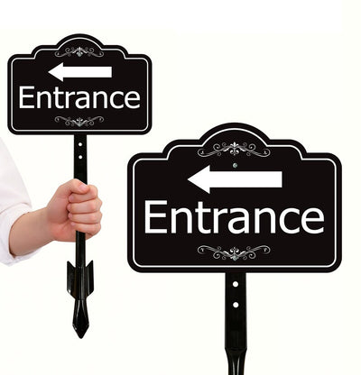Entrance Yard Sign with Arrow and 16" Stake, Aluminum Directional Enter Sign, Outdoor Lawn Entry Marker for Events, Homes, Businesses