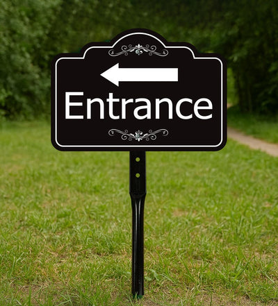 Entrance Yard Sign with Arrow and 16" Stake, Aluminum Directional Enter Sign, Outdoor Lawn Entry Marker for Events, Homes, Businesses