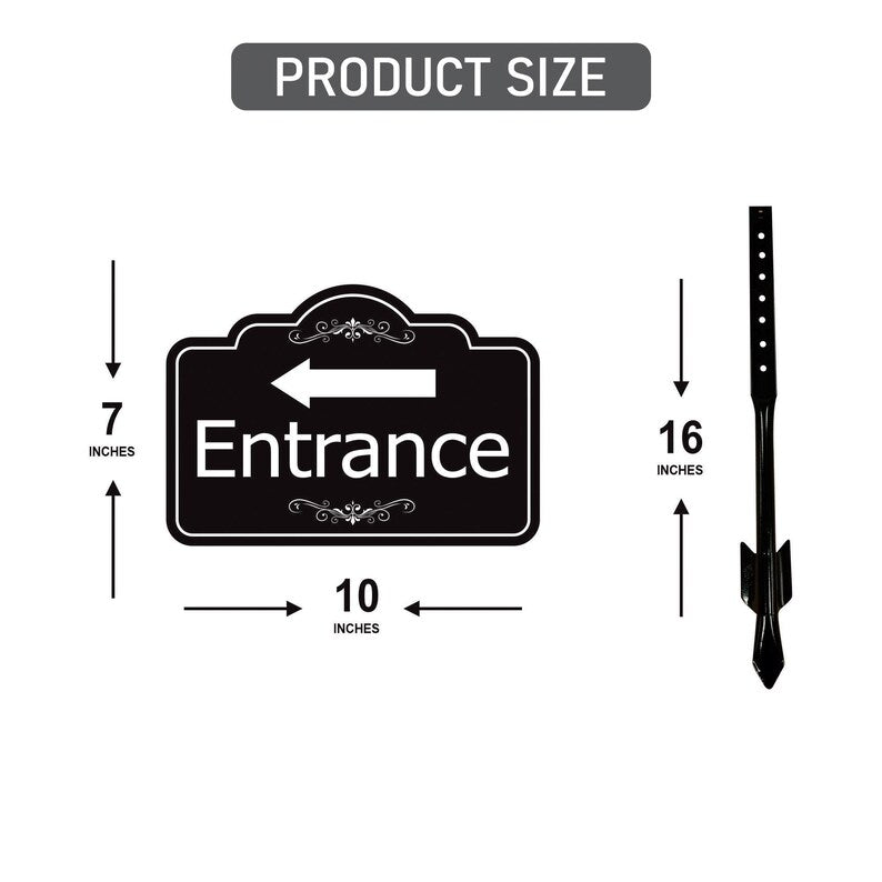 Entrance Yard Sign with Arrow and 16" Stake, Aluminum Directional Enter Sign, Outdoor Lawn Entry Marker for Events, Homes, Businesses