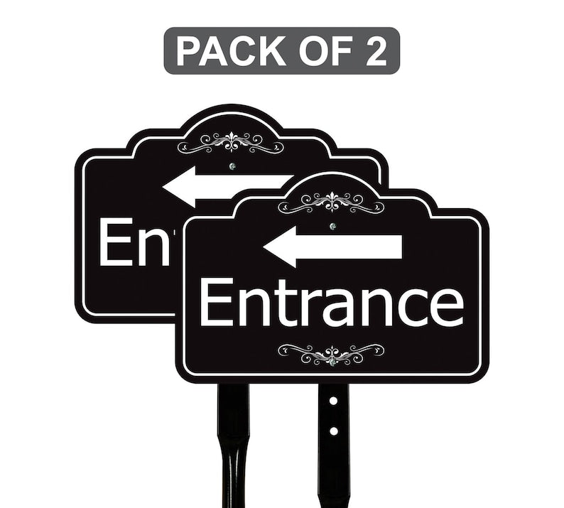 2 Pack Entrance Yard Sign with Arrow and 16" Stake, Aluminum Directional Enter Sign, Outdoor Lawn Entry Marker for Events, Homes, Businesses