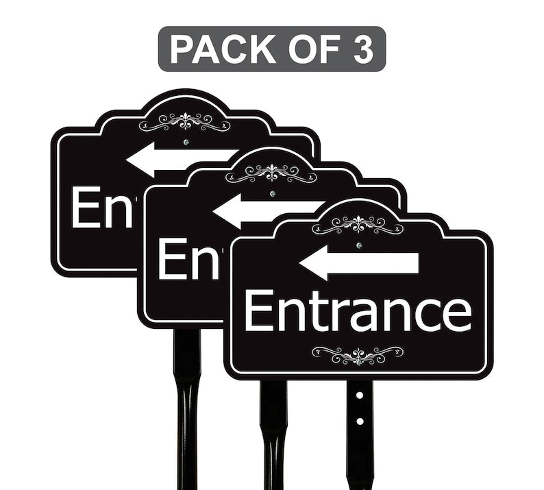 3 Pack Entrance Yard Sign with Arrow and 16" Stake, Aluminum Directional Enter Sign, Outdoor Lawn Entry Marker for Events, Homes, Businesses