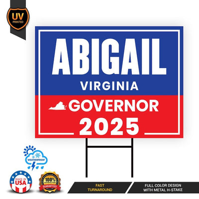 Abigail Spanberger For Virginia Governor 2025 Yard Sign, Corrugated Plastic Governor Elections Race Red White & Blue Sign with Metal H-Stake