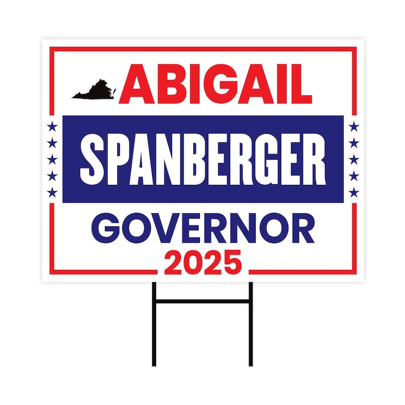 Abigail Spanberger For Virginia Governor 2025 Yard Sign, Corrugated Plastic Governor Elections Race Red White & Blue Sign with Metal H-Stake