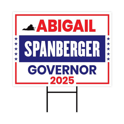 Abigail Spanberger For Virginia Governor 2025 Yard Sign, Corrugated Plastic Governor Elections Race Red White & Blue Sign with Metal H-Stake