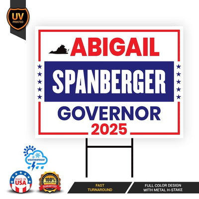 Abigail Spanberger For Virginia Governor 2025 Yard Sign, Corrugated Plastic Governor Elections Race Red White & Blue Sign with Metal H-Stake