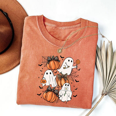 Halloween Coquette Bow Short Sleeve Shirt, Spooky Season Aesthetic Short Sleeve Shirt, Girly Halloween Tee