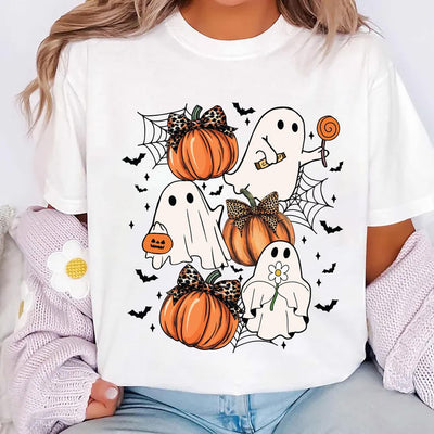 Halloween Coquette Bow Short Sleeve Shirt, Spooky Season Aesthetic Short Sleeve Shirt, Girly Halloween Tee