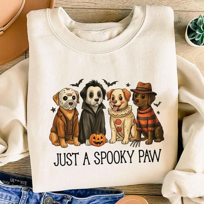 Just a Spooky Paw Sweatshirt, Halloween Dog SweatShirt, Retro Halloween Characters SweatShirt