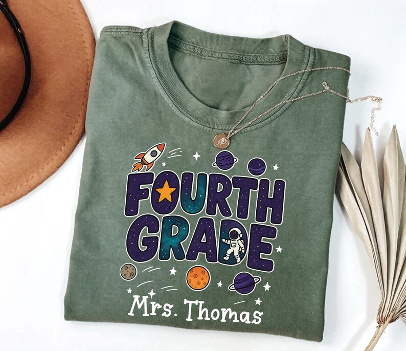 Outer Space Teacher Short Sleeve Shirt, Galaxy 4th Grade Short Sleeve Shirt, Planet 5th Grade Tee, First Day of School Unisex Short Sleeve Shirt