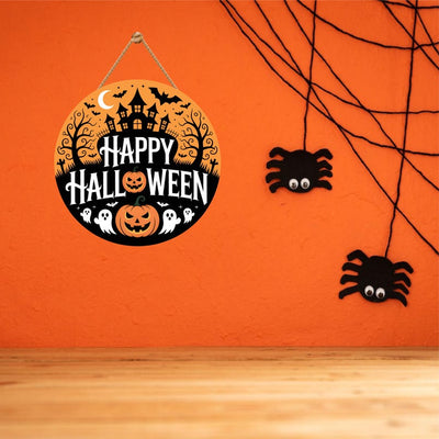 Happy Halloween Door Sign 12", Spooky Pumpkin Porch Decor for Home, Ghost Witch Front Door Sign, Cute Halloween House Decoration
