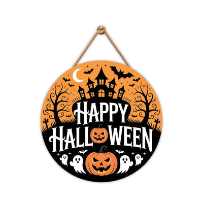 Happy Halloween Door Sign 12", Spooky Pumpkin Porch Decor for Home, Ghost Witch Front Door Sign, Cute Halloween House Decoration