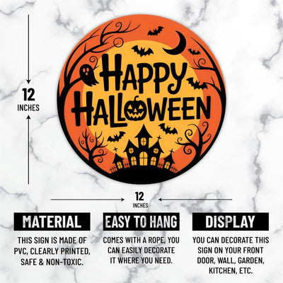 Happy Halloween Door Sign 12", Spooky Pumpkin Porch Decor for Home, Ghost Witch Front Door Sign, Cute Halloween House Decoration