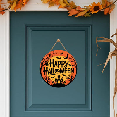 Happy Halloween Door Sign 12", Spooky Pumpkin Porch Decor for Home, Ghost Witch Front Door Sign, Cute Halloween House Decoration