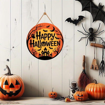 Happy Halloween Door Sign 12", Spooky Pumpkin Porch Decor for Home, Ghost Witch Front Door Sign, Cute Halloween House Decoration