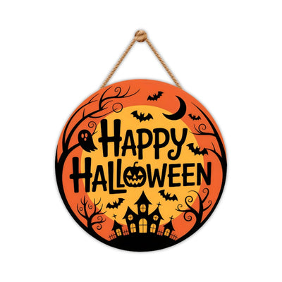Happy Halloween Door Sign 12", Spooky Pumpkin Porch Decor for Home, Ghost Witch Front Door Sign, Cute Halloween House Decoration