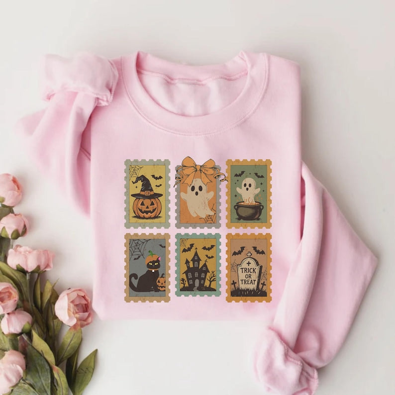 Trick or Treat Sweatshirt, Vintage Halloween Crewneck SweatShirt, Ghost Spooky Season SweatShirt