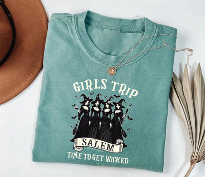 Girls Trip Salem Short Sleeve Shirt, Retro Halloween Witch Short Sleeve Shirt, Salem Massachusetts Tee
