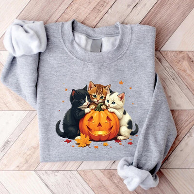 Vintage 90s Cat Halloween Sweatshirt, Retro Black Cat Pumpkin SweatShirt, Spooky Season SweatShirt