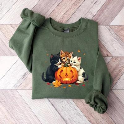 Vintage 90s Cat Halloween Sweatshirt, Retro Black Cat Pumpkin SweatShirt, Spooky Season SweatShirt