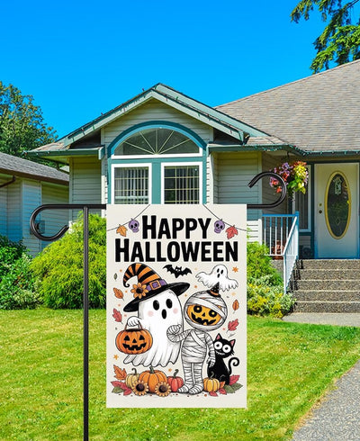 Happy Halloween Garden Flag, Spooky Ghost Jack-O'-Lantern Yard Flag, Small Seasonal Fall Decor, Holiday Party Cosplay Welcome Flag